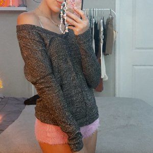 Cute Oversized Off the Shoulder Grey Sweater